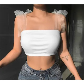 Dámský crop top s průsvitnými ramínky M