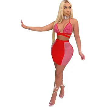 Dámská sukně Dámský crop top a sukně B1065 červená M