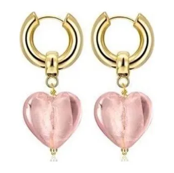 Náušnice Dámské kruhové náušnice se srdcem G677 růžová
