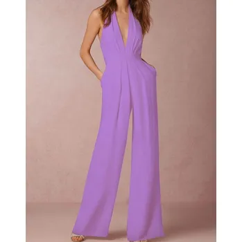 Dámský overall Dámský společenský overal s odhalenými zády A2078 světle fialová L