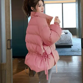 Dámská bunda Dámská zimní bunda s límcem růžová S