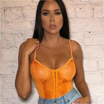 Body Dámské krajkové neonové body oranžová L