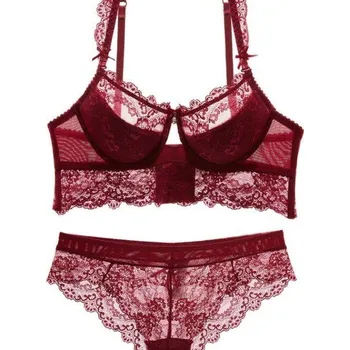 Souprava dámského spodního prádla Dámský set s krajkou - Podprsenka+kalhotky J2446 červená 80B