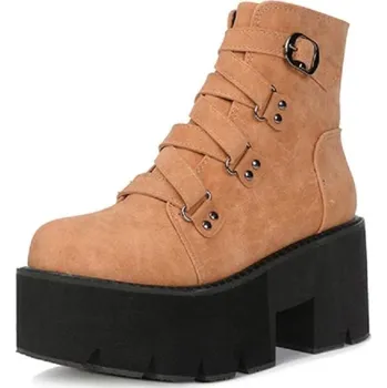 Dámské tenisky Dámské kotníkové boty na vysoké platformě J1100 hnědá 36