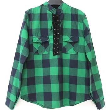 Dámské oblečení Dámská kostkovaná halenka zelená S