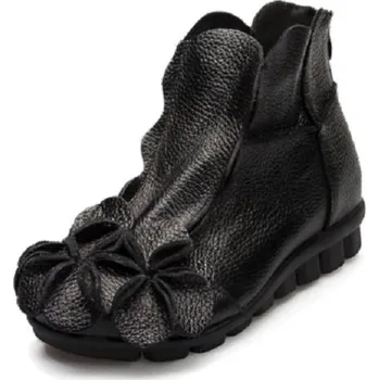 Dámské tenisky Dámské kožené kotníkové boty s květinou černá 42