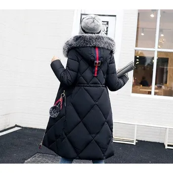 Dámská dlouhá zimní bunda se vzorem J2323 černá XS