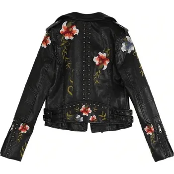 Dámská bunda Dámská kožená bunda s květinami černá M