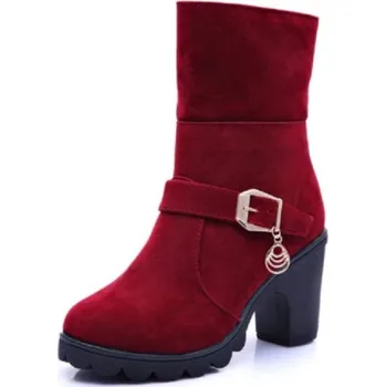 Dámská zimní obuv Dámské zimní boty s přezkou na podpatku J1193 červená 37
