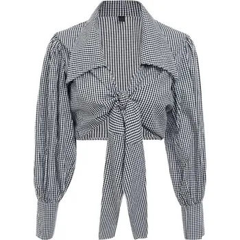 Dámská halenka Černo-bílá halenka s kostkovaným vzorem L