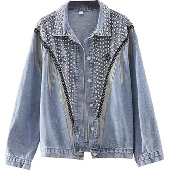 Dámská casual bunda Dámská džínová bunda zdobená A1831 modrá M