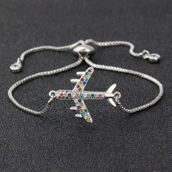 Náramek Dámský stahovací náramek s letadlem stříbrná