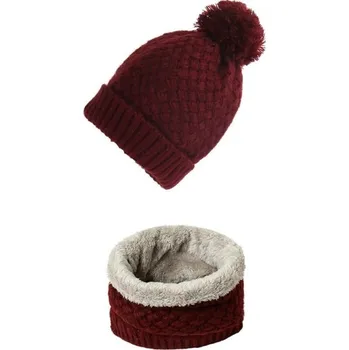 Šála Dámský zimní set čepice a nákrčník vínová