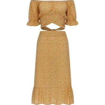 Dámský květovaný crop top a sukně B1099 tmavě žlutá XL