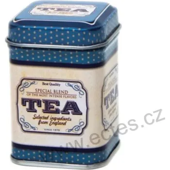 Dóza na potraviny SPECIAL BLEND modrobéžová plechová dóza 7422 nápis TEA a puntíky