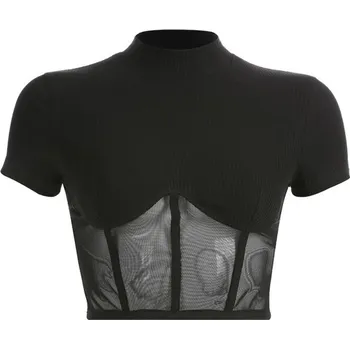 Dámský černý crop top se síťovinou S