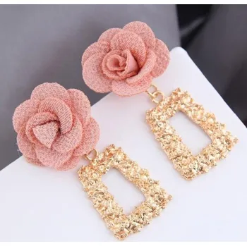 Náušnice Dámské visací náušnice s květinami růžová