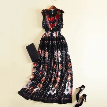 Dámské šaty Černé maxi šaty s výšivkou M