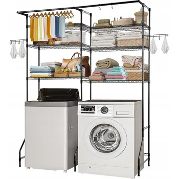 Koupelnový nábytek VEVOR Nad Pralkę Wc Regał 161x34x196,5CM 6 Poziomów Podwójny Rząd Czarny