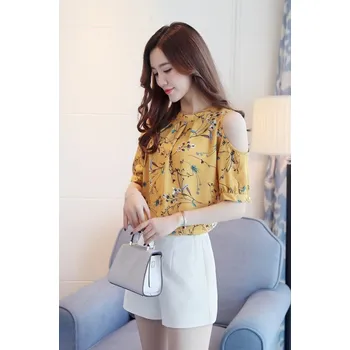 Dámská halenka Dámská elegantní halenka s květinovým vzorem J1037 žlutá S