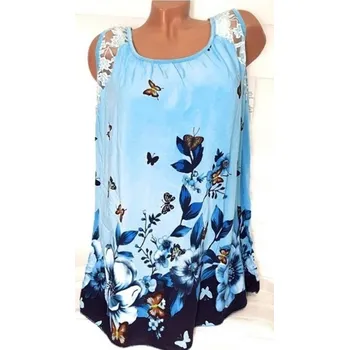 Dámské tílko s motýly B344 světle modrá XXL