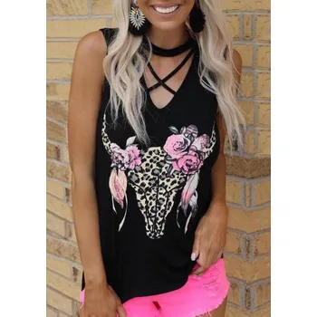 Dámské tílko s květinami černé S