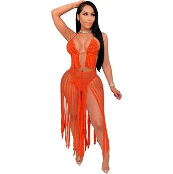 Dámský crop top a sukně P812 oranžová XL