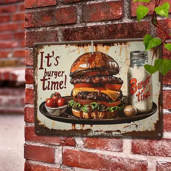 Plechová cedule BAF Kovová cedule Burger time. 20 x 30 cm
