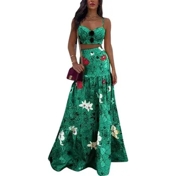 Dámský crop top a sukně B1060 zelená S