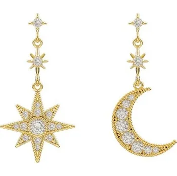 Náušnice Dámské visací náušnice měsíc a hvězda zlatá