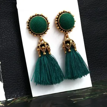 Náušnice Dámské visací náušnice se střapcem H693 tmavě zelená