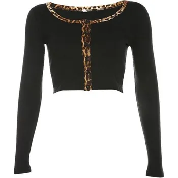 Dámský crop top s leopardím lemem M