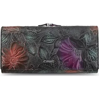 Peněženka Dámská kožená peněženka s květinami M243 černá
