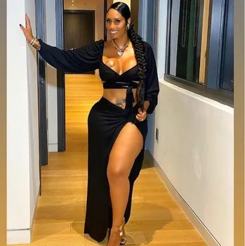 Dámský crop top a sukně B1044 černá XS