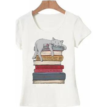 Dámské tričko Dámské bílé tričko s potiskem kočky L