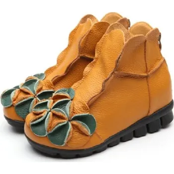 Dámské tenisky Dámské kožené kotníkové boty s květinou žlutá 42