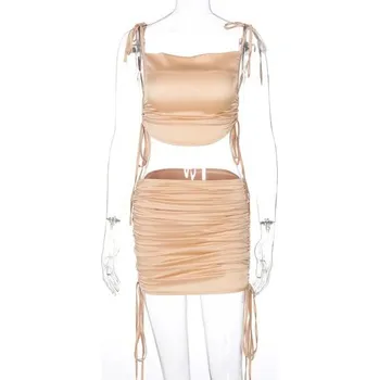 Dámský crop top a sukně B1183 béžova XS