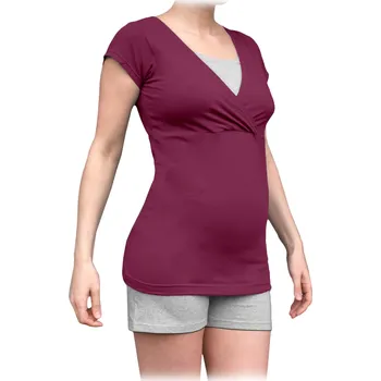 Dámské tričko Jožánek Pyžamo pro těhotné a kojicí, krátké SKLADEM Barva: švestková+šedý melír, Velikost: M/L