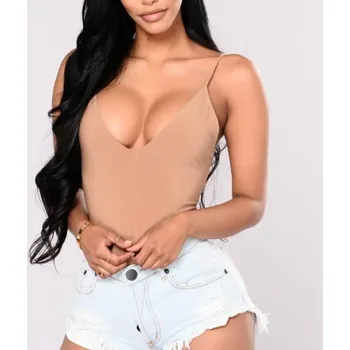 Dámské slim tílko s hlubokým dekoltem béžova XS