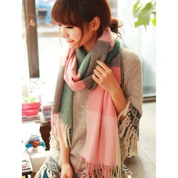 Šála Dámská zimní kostkovaná šála J804 růžová