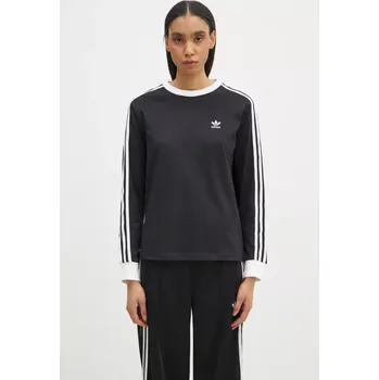 Dámské tričko Bavlněné tričko s dlouhým rukávem adidas Originals 3-Stripes černá barva, JC5774, XS, 99X