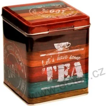 Dóza na potraviny TEA HNĚDÝ MADE WITH LOVE plechová dóza na čaj 7420 šálek čaje s pobídkou Dejte si čaj - Let´s have some TEA