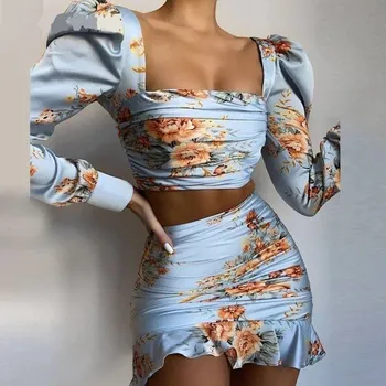 Dámský květovaný crop top a sukně B1162 L