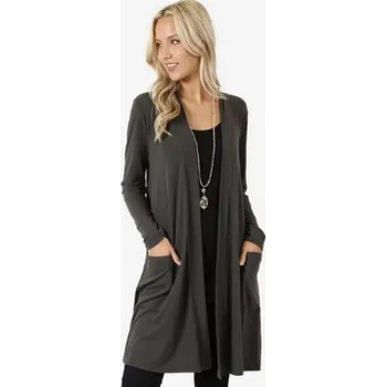 Dámský cardigan s kapsami A2195 tmavě šedá 3XL