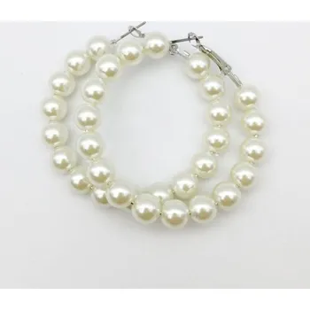 Náušnice Dámské kruhové náušnice s perlami G483 stříbrná 55 mm