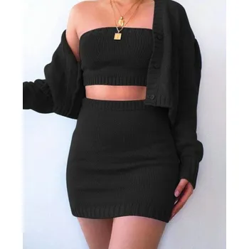 Dámský crop top, cardigan a sukně černá M