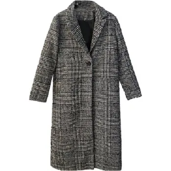 Dámský kabát Dámský dlouhý kostkovaný kabát - Šedý S