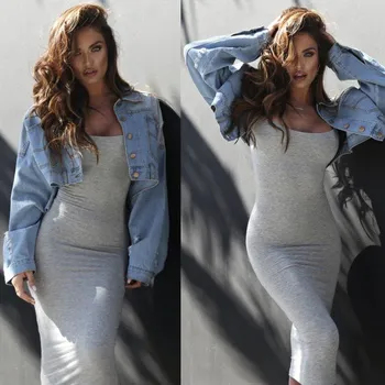 Dámské oblečení Dámské jednobarevné šaty - dlouhé šedá M