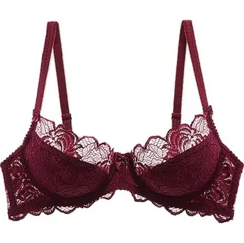 Podprsenka Dámská polovyztužená podprsenka s krajkou vínová 95C