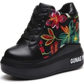 Dámské tenisky Dámské kotníkové boty s květinami J1102 černá 35